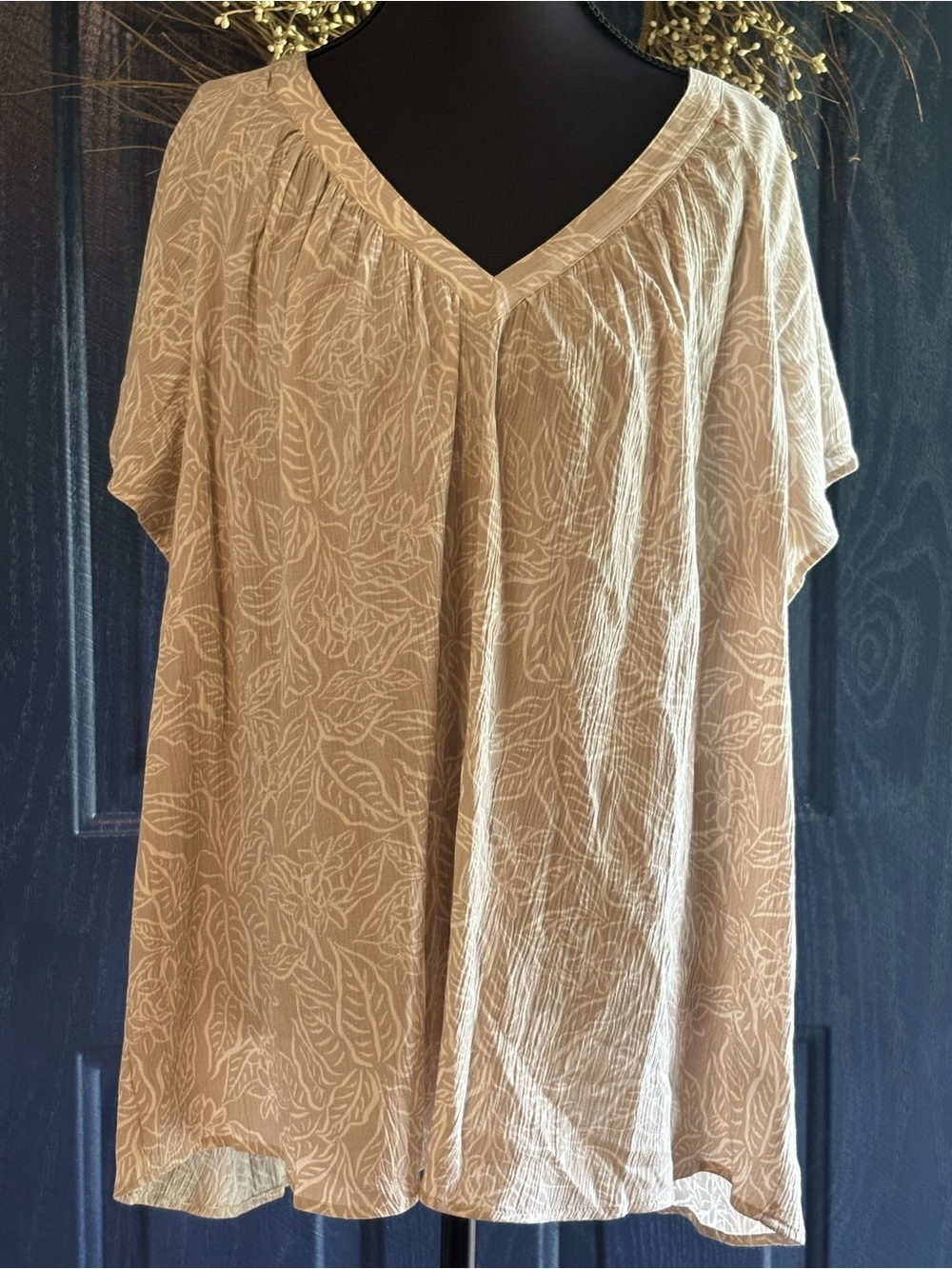 torrid Beige Leaf-Print V-Neck Blouse